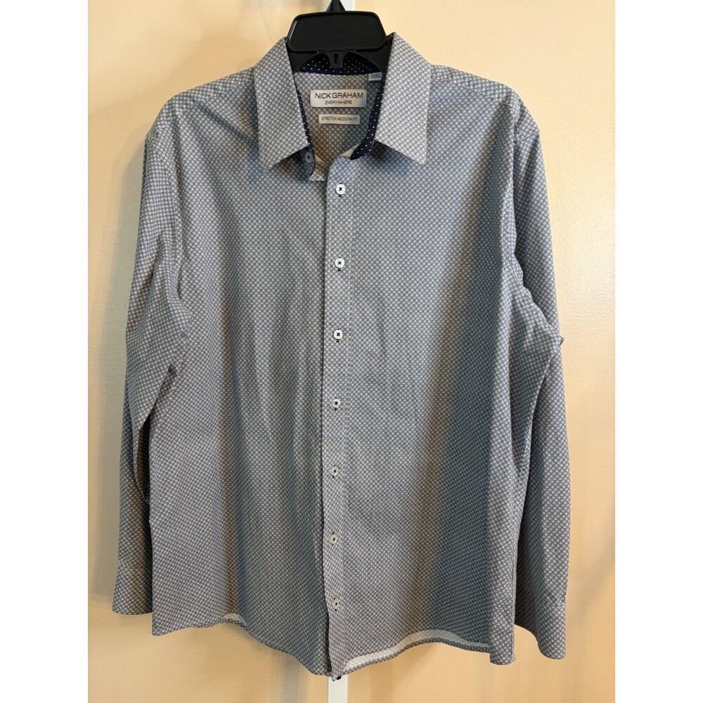 Nick Graham Long Sleeve Modern Fit  Button Up Shirt Men XL Flip Cuff Geo Design